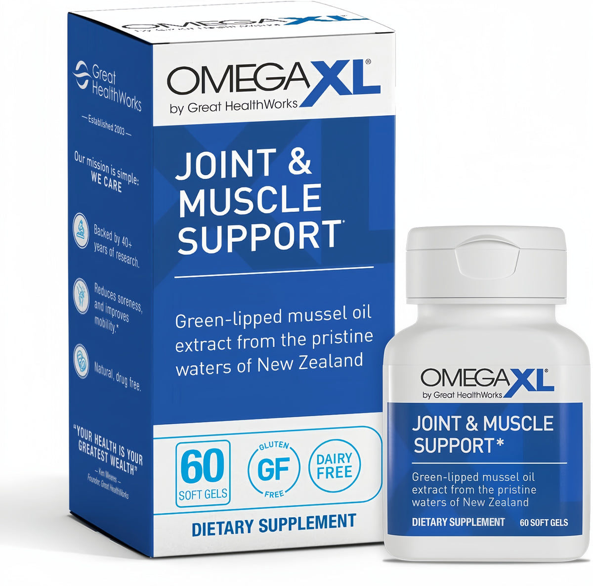 OmegaXL Joint Support Supplement, 60 Count Green Lipped Mussel Oil, Soft Gel Pill, Natural Joint & Muscle Support Supplement, Clinically Supported, Non-GMO, Drug-Free