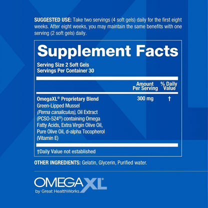 OmegaXL Joint Support Supplement, 60 Count Green Lipped Mussel Oil, Soft Gel Pill, Natural Joint & Muscle Support Supplement, Clinically Supported, Non-GMO, Drug-Free