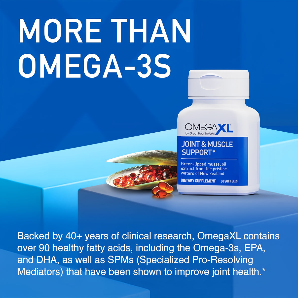 OmegaXL Joint Support Supplement, 60 Count Green Lipped Mussel Oil, Soft Gel Pill, Natural Joint & Muscle Support Supplement, Clinically Supported, Non-GMO, Drug-Free