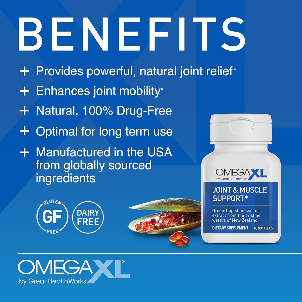 OmegaXL Joint Support Supplement, 60 Count Green Lipped Mussel Oil, Soft Gel Pill, Natural Joint & Muscle Support Supplement, Clinically Supported, Non-GMO, Drug-Free